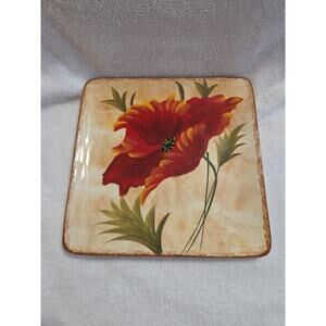 Vintage Pier 1 Square 8.25" Poppies Plate Serving Dish Neutral Flower